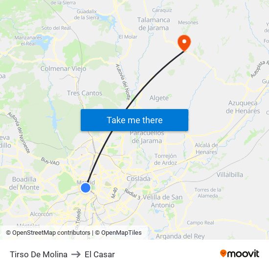 Tirso De Molina to El Casar map
