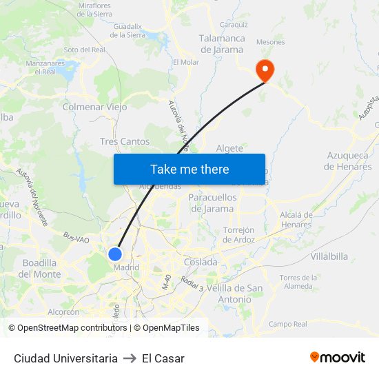 Ciudad Universitaria to El Casar map