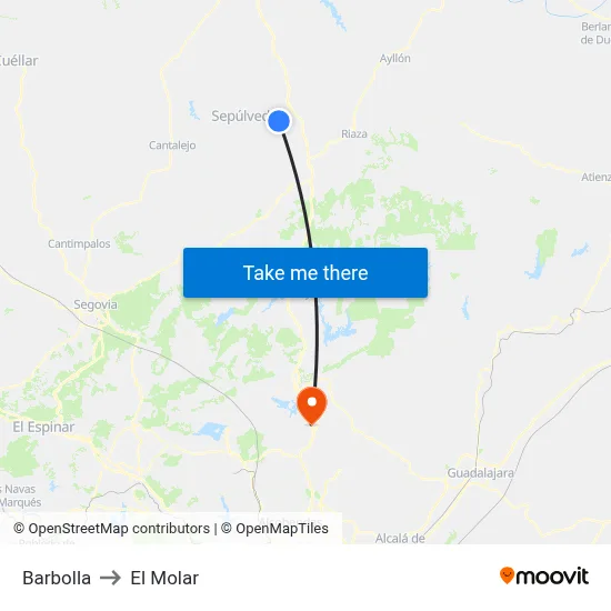 Barbolla to El Molar map