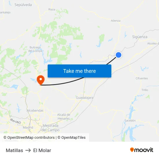 Matillas to El Molar map