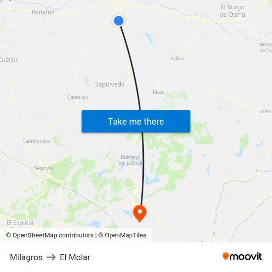 Milagros to El Molar map