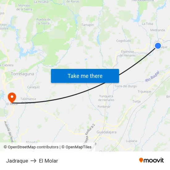 Jadraque to El Molar map