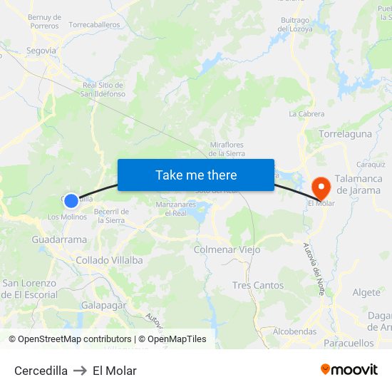 Cercedilla to El Molar map
