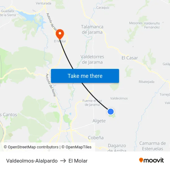 Valdeolmos-Alalpardo to El Molar map