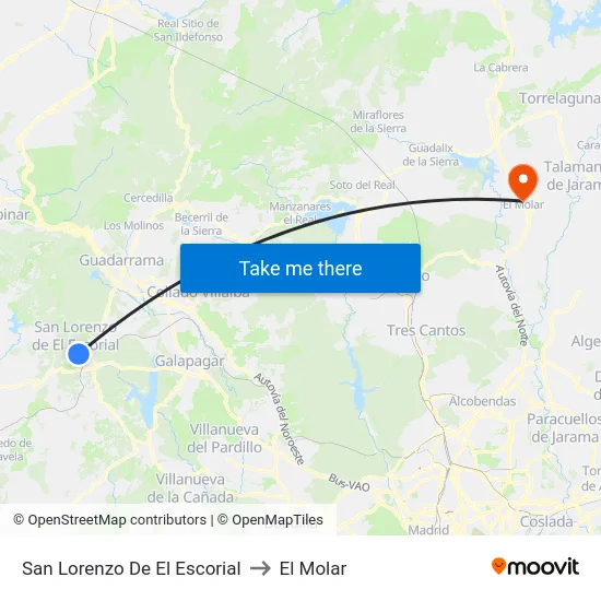 San Lorenzo De El Escorial to El Molar map