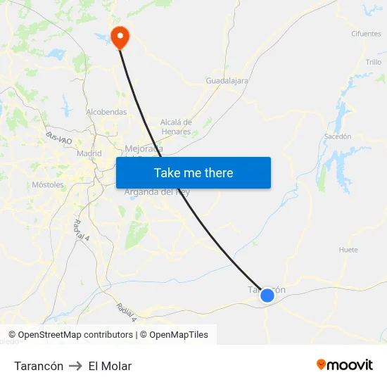 Tarancón to El Molar map
