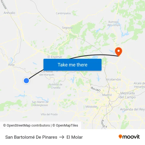 San Bartolomé De Pinares to El Molar map