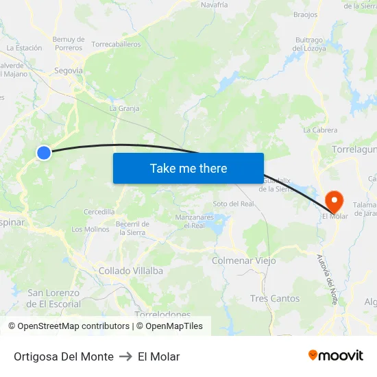 Ortigosa Del Monte to El Molar map