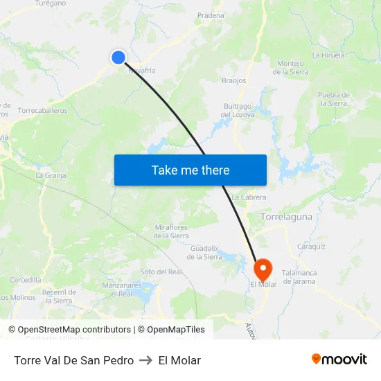 Torre Val De San Pedro to El Molar map