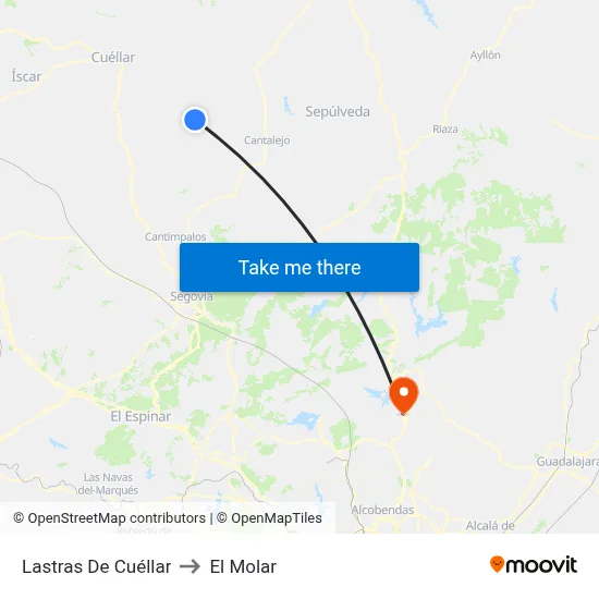 Lastras De Cuéllar to El Molar map