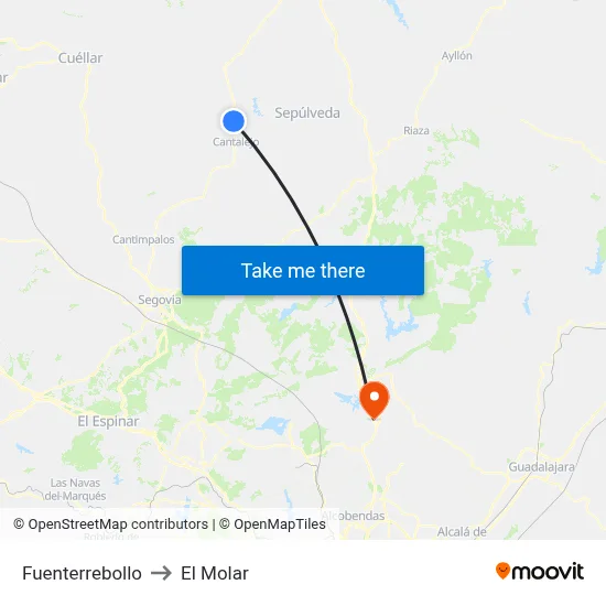 Fuenterrebollo to El Molar map