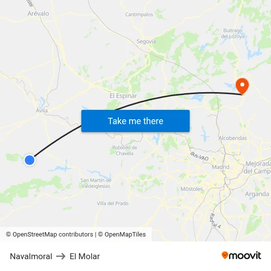 Navalmoral to El Molar map