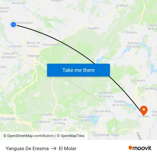 Yanguas De Eresma to El Molar map