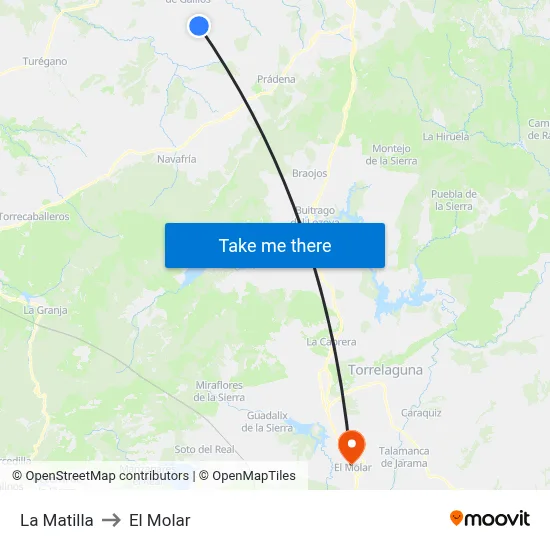 La Matilla to El Molar map