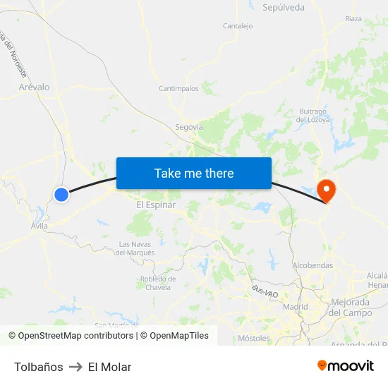 Tolbaños to El Molar map