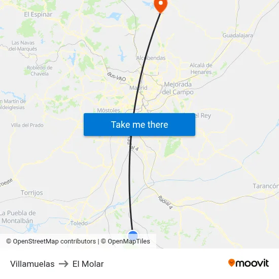 Villamuelas to El Molar map