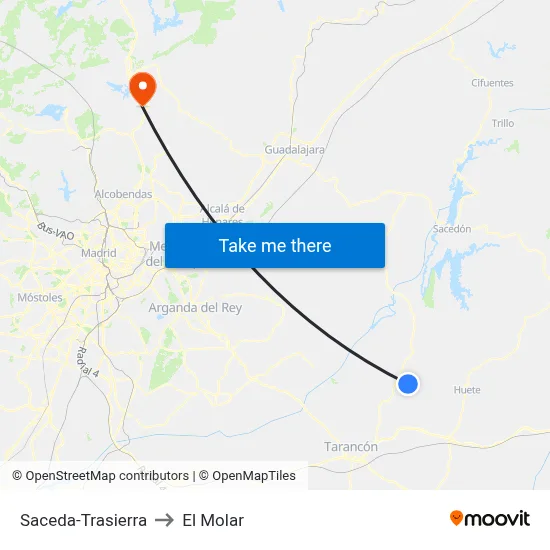Saceda-Trasierra to El Molar map