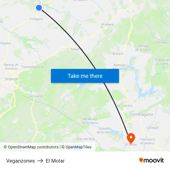 Veganzones to El Molar map