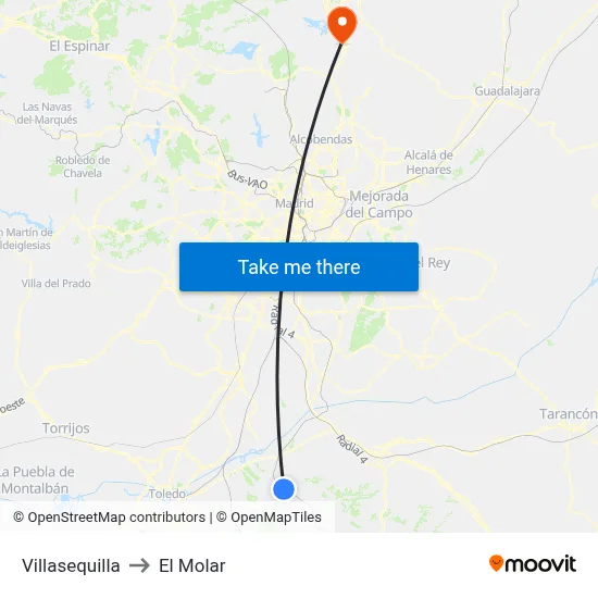 Villasequilla to El Molar map