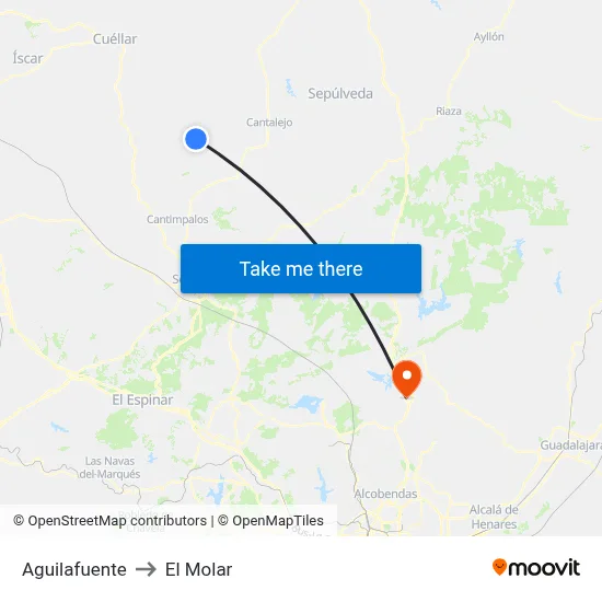 Aguilafuente to El Molar map