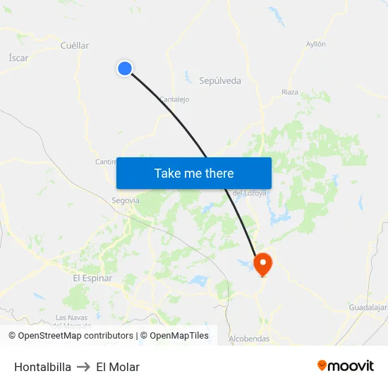 Hontalbilla to El Molar map