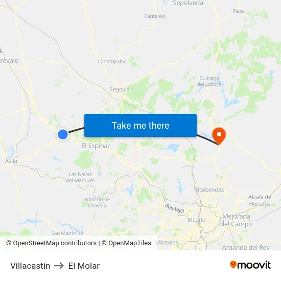 Villacastín to El Molar map