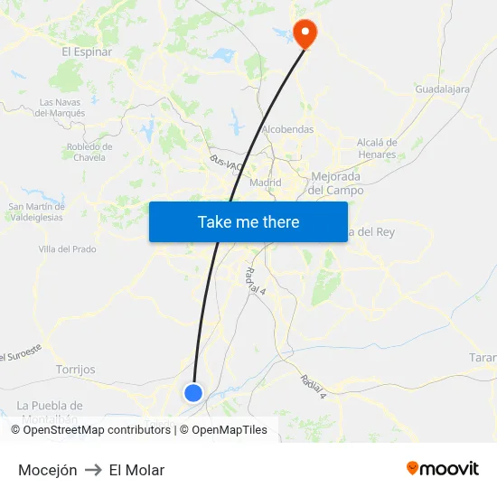 Mocejón to El Molar map