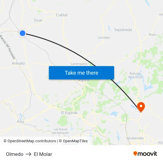 Olmedo to El Molar map