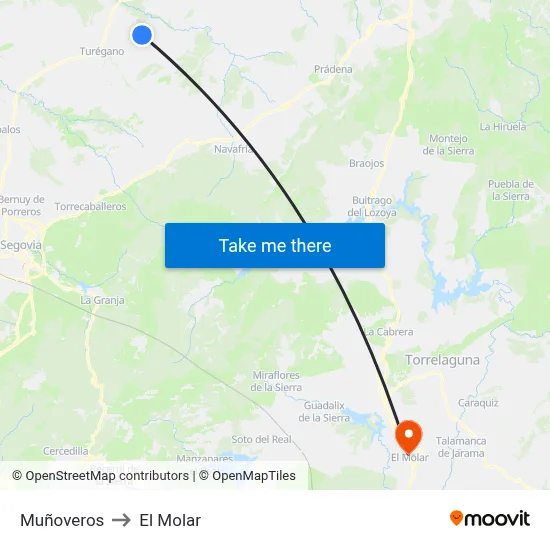 Muñoveros to El Molar map