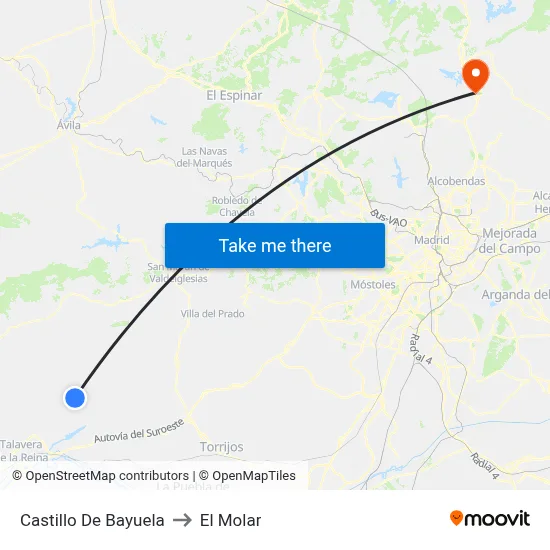 Castillo De Bayuela to El Molar map
