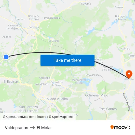 Valdeprados to El Molar map