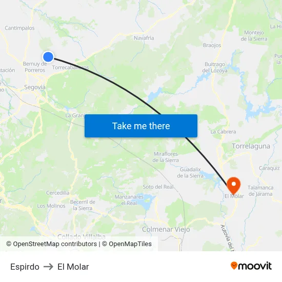 Espirdo to El Molar map