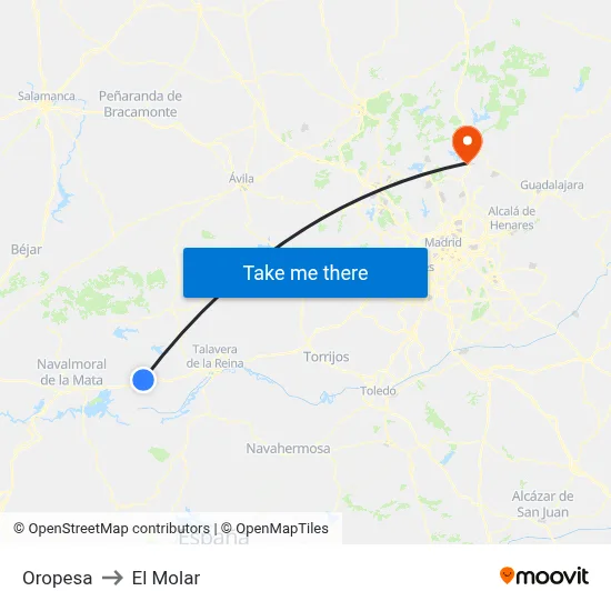 Oropesa to El Molar map