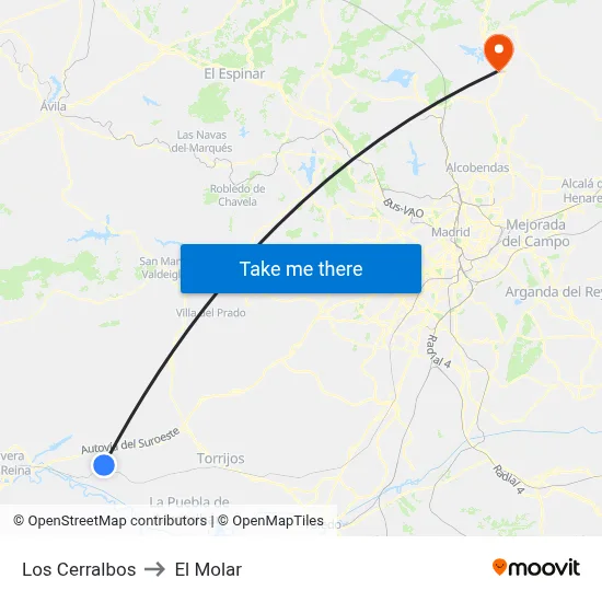 Los Cerralbos to El Molar map