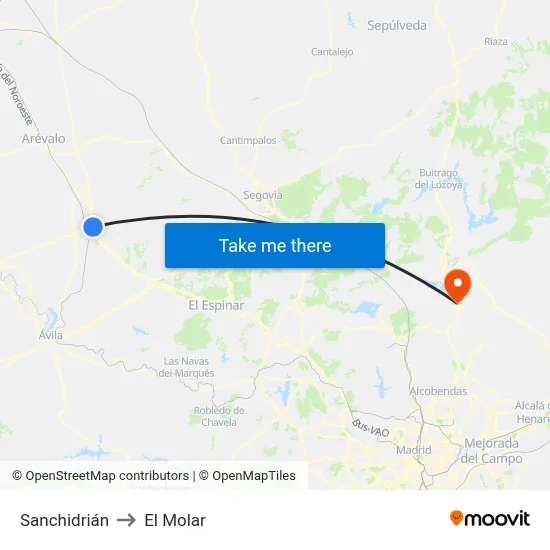 Sanchidrián to El Molar map