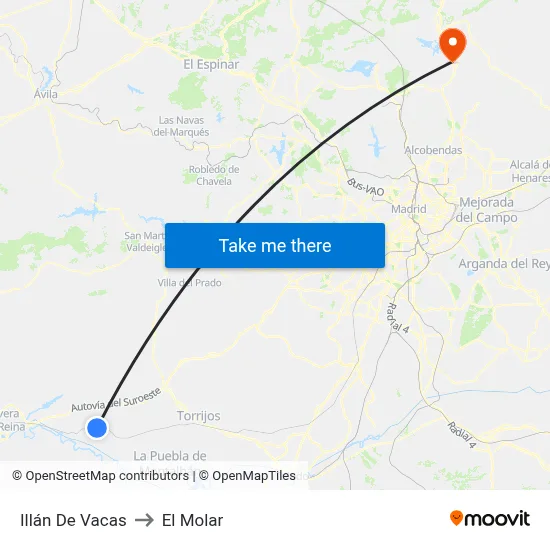 Illán De Vacas to El Molar map