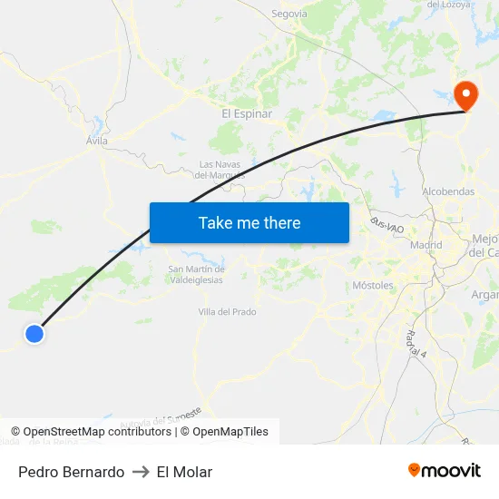 Pedro Bernardo to El Molar map