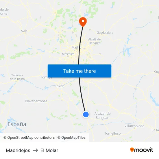 Madridejos to El Molar map