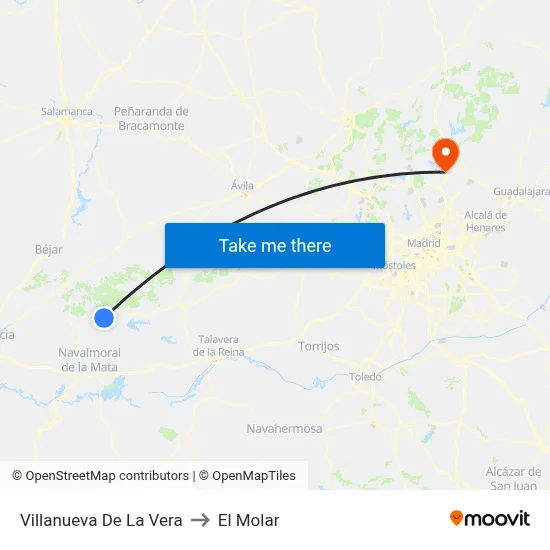 Villanueva De La Vera to El Molar map