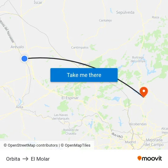 Orbita to El Molar map