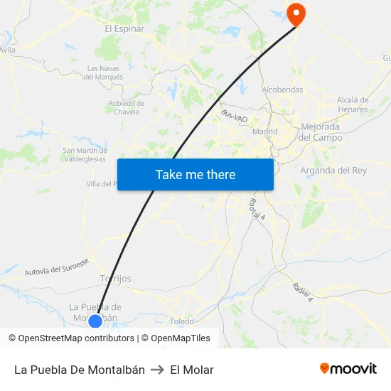 La Puebla De Montalbán to El Molar map