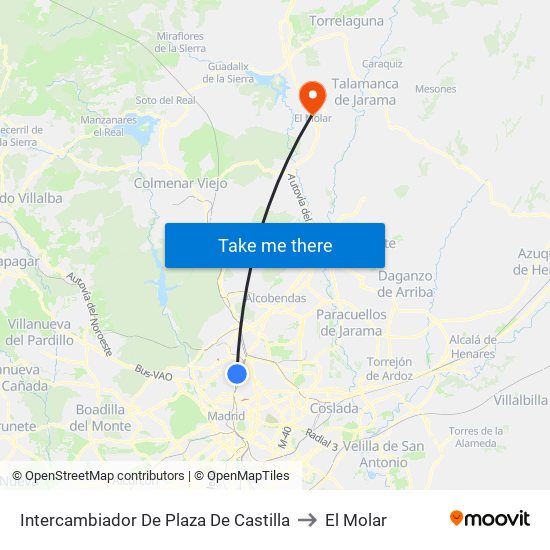 Intercambiador De Plaza De Castilla to El Molar map