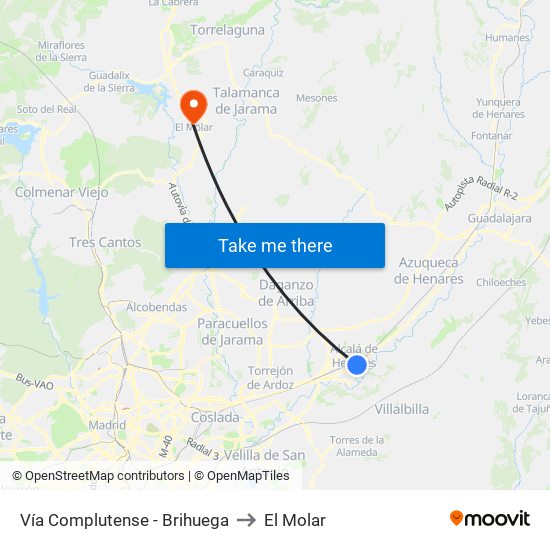 Vía Complutense - Brihuega to El Molar map