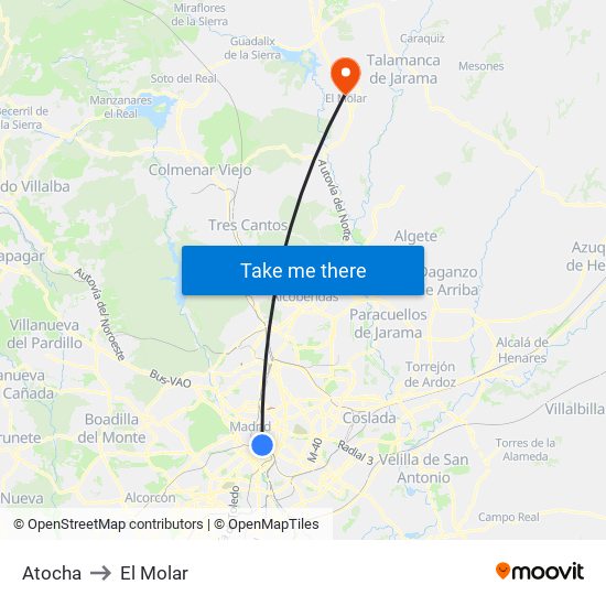 Atocha to El Molar map