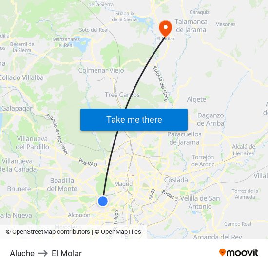 Aluche to El Molar map