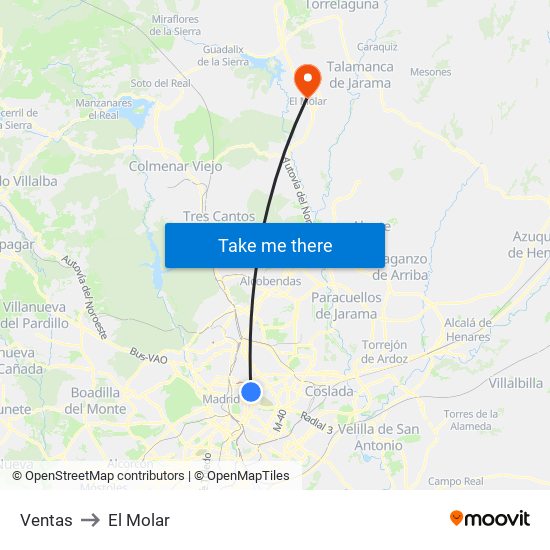 Ventas to El Molar map