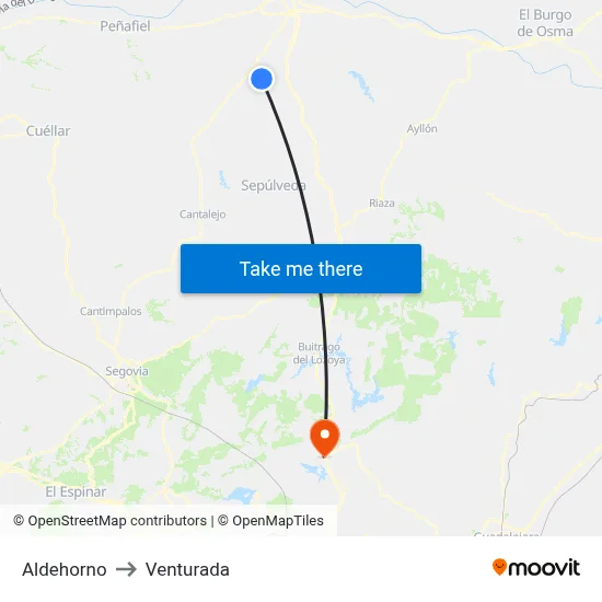 Aldehorno to Venturada map