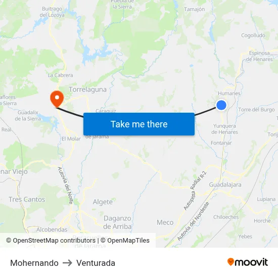 Mohernando to Venturada map