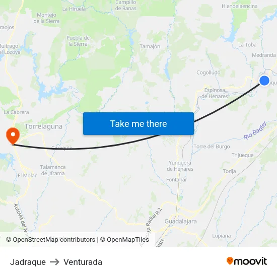 Jadraque to Venturada map