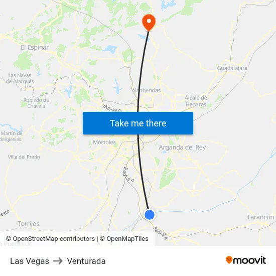 Las Vegas to Venturada map